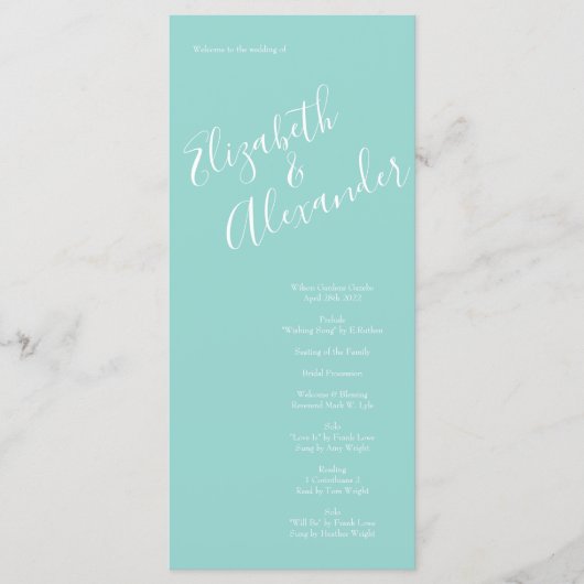 Peach & Aqua Peony & Rose Floral Wedding Programme (Devant)