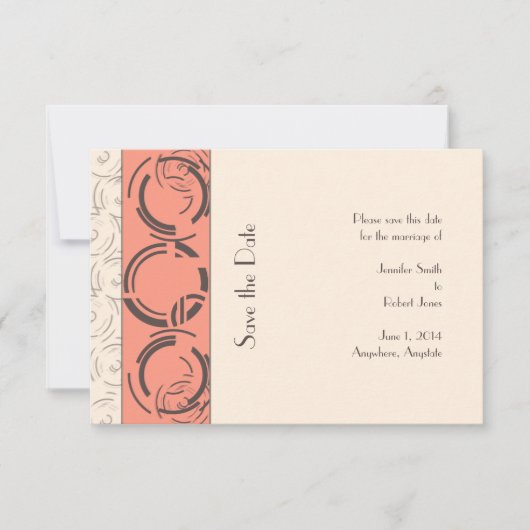 Peach Art Deco Circles Bewaar de datum Save The Date (Voorkant)