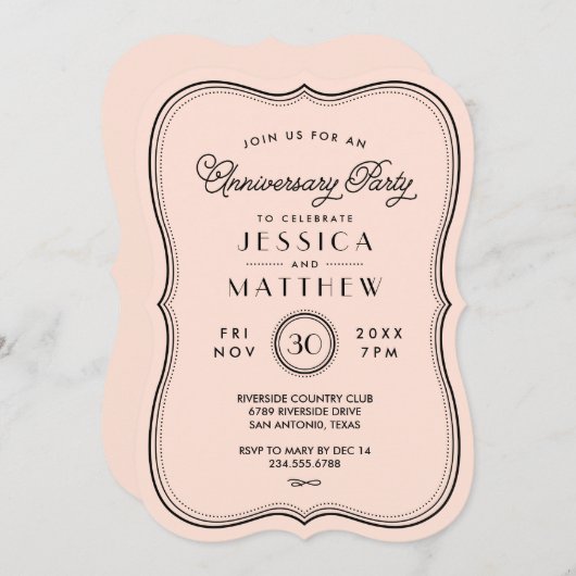 Peach Art Deco Jubileum Partij Kaart (Voorkant / Achterkant)