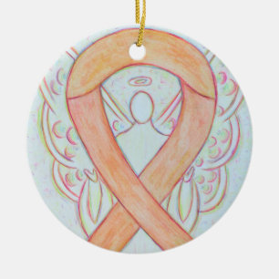 Peach Awareness Ribbon Angel Custom Art Ornaments Keramisch Ornament