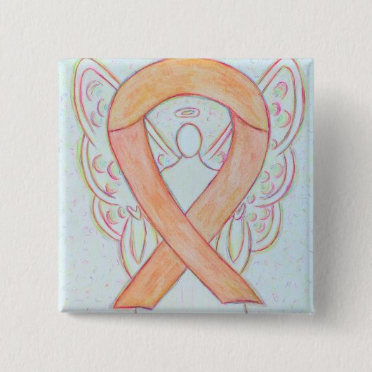 Peach Awareness Ribbon Angel Custom Art Pin Button (Voorkant)