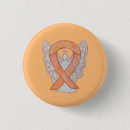 Peach Awareness Ribbon Angel Custom Art Pin Button (Voorkant)