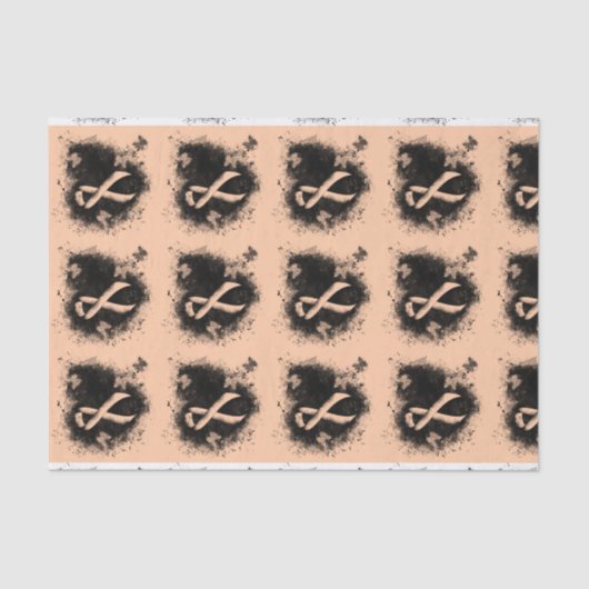 Peach Awareness Ribbon Grunge Heart Tissuepapier (Voorkant)