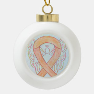 Peach Awareness Ribbon Guardian Angel Ornaments Keramische Bal Ornament