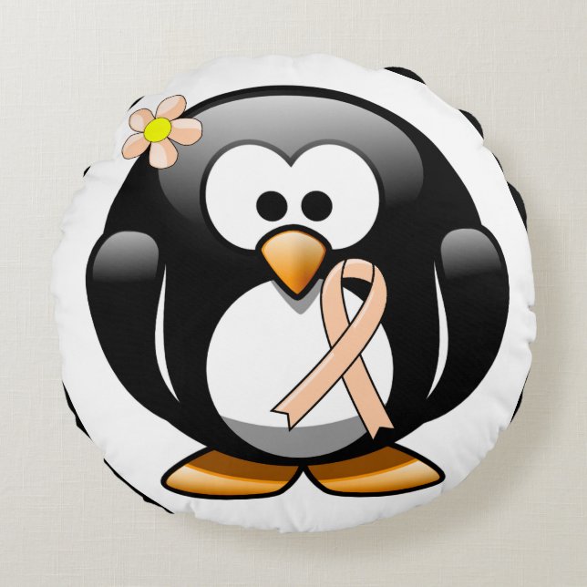 Peach Awareness Ribbon Penguin Rond Kussen (Voorkant)