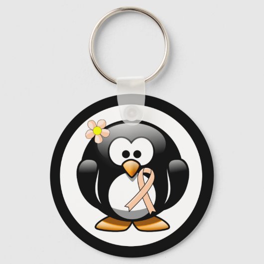 Peach Awareness Ribbon Penguin Sleutelhanger (Voorkant)