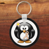 Peach Awareness Ribbon Penguin Sleutelhanger (Voorkant)