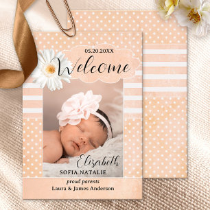 Peach Baby Girl Photo Faire-part de naissance Card