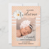 Peach Baby Girl Photo Faire-part de naissance Card (Devant)