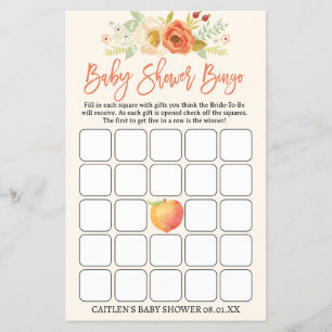 Peach Baby shower Bingo Sweet Peach Baby Flyer