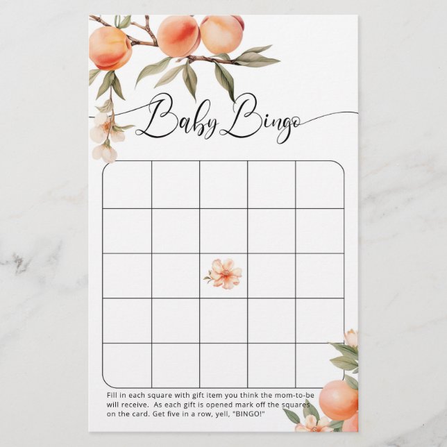 Peach baby shower bingogame (Voorkant)