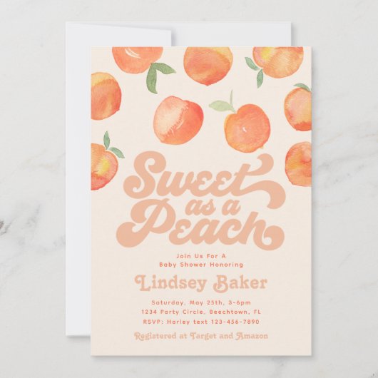 Peach Baby shower Invitation | Kleine peach Kaart (Voorkant)