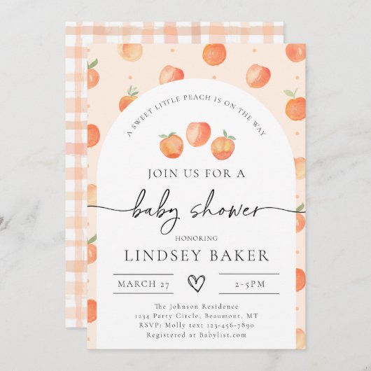 Peach Baby shower Invitation | Perp Baby Kaart (Voorkant / Achterkant)