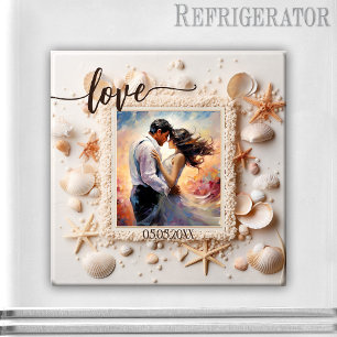 Peach Beach Shells Love Photo Magnet