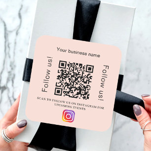 Peach bedrijfsnaam qr code instagram vierkante sticker