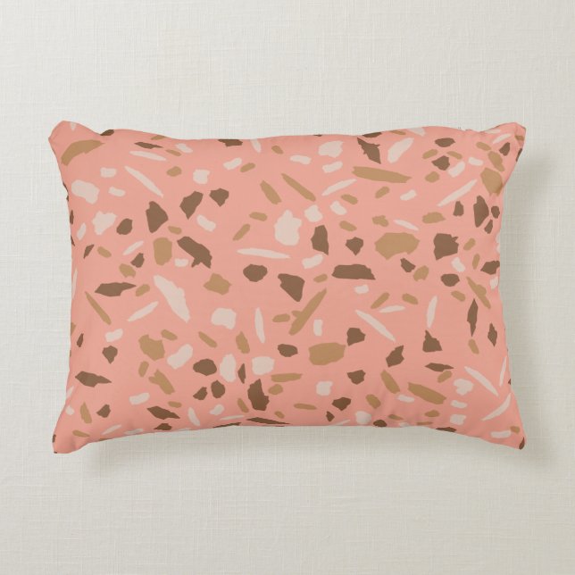 Peach Beige Tan Brown Terrazzo Marble Pattern Accent Kussen (Voorkant)