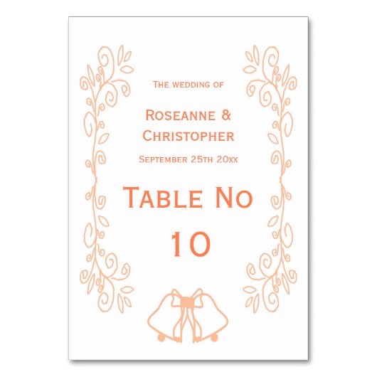Peach Bells Scrollwork Ontwerp Wedding Kaart (Achterkant)