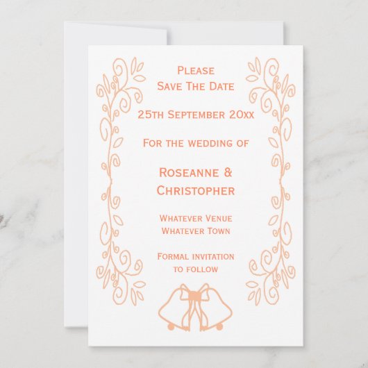 Peach Bells Scrollwork Ontwerp Wedding Save The Date (Voorkant)