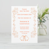 Peach Bells Scrollwork Ontwerp Wedding Save The Date (Staand voorkant)