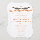 Peach  Bird Bunting Wedding Invitations Kaart (Voorkant / Achterkant)