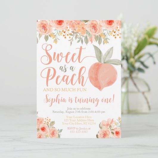 Peach Birthday Invitation Sweet as a Peach (Debout devant)