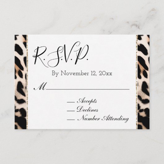 Peach Black Cream Leopard RSVP Informatiekaartje (Voorkant)