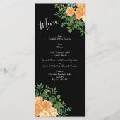Peach Black Peony Rose Menu Mariage (Devant)