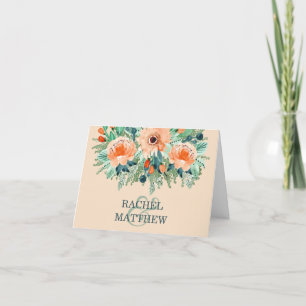Peach Blauwgroen Jade Waterverf Weddenschap Bedank Bedankkaart