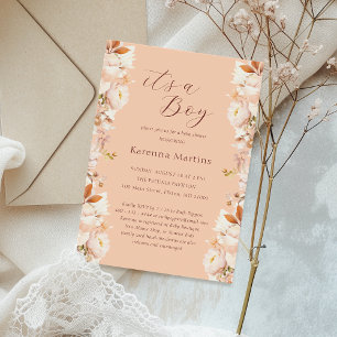 Peach  Bloemen Herfst Het is een Boy Baby shower Kaart