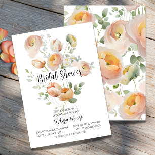 Peach Blooms de rose Invitation de douche nuptiale