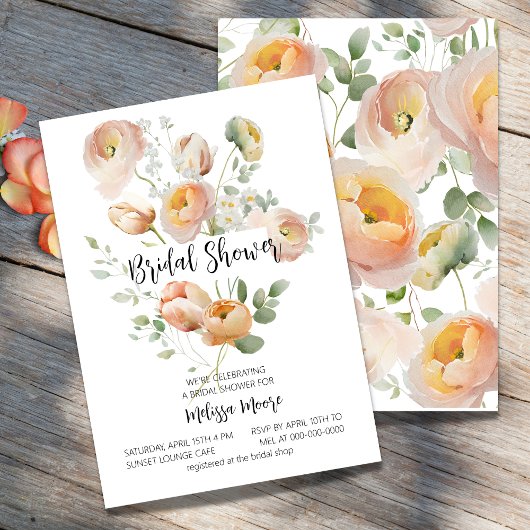 Peach Blooms de rose Invitation de douche nuptiale