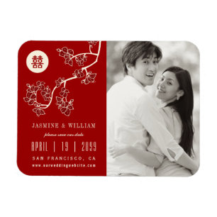 Peach Blossom Chinese Weddenfoto Save the Date Magneet