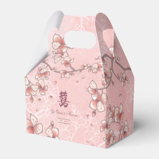 Peach Blossom Double Happiness Chinese bruiloft Bedankdoosjes (Voorkant Zijde)