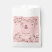 Peach Blossom Double Happiness Chinese bruiloft Bedankzakje (Voorkant)
