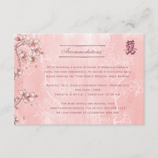 Peach Blossom Double Happiness Chinese bruiloft Informatiekaartje (Voorkant)