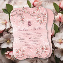 Peach Blossom Double Happiness Chinese bruiloft