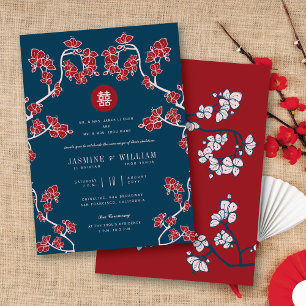 Peach Blossom Double Happiness Chinese bruiloft Kaart