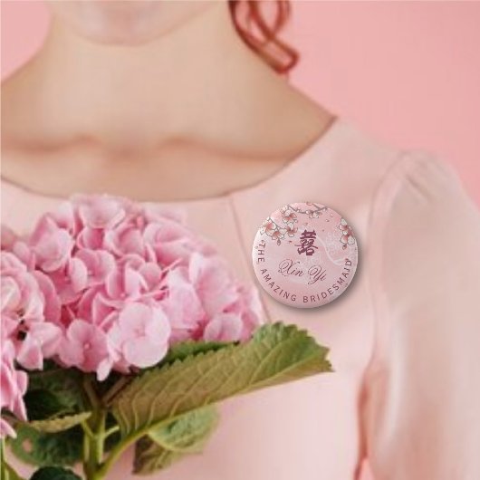 Peach Blossom Double Happiness Chinese bruiloft Ronde Button 5,7 Cm