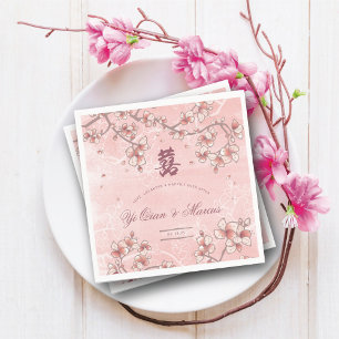Peach Blossom Double Happiness Chinese bruiloft Servet