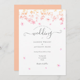 Peach Blossom Floral Wedding Kaart