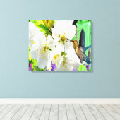 Peach Blossom Hummingbird Canvas Afdruk (Insitu (Houten vloer))
