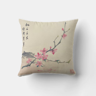 Peach Blossom Ink Artwork Sierkussen