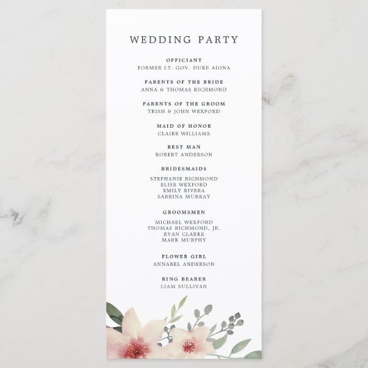 Peach Blossom Mariage Cérémonie Programme (Dos)