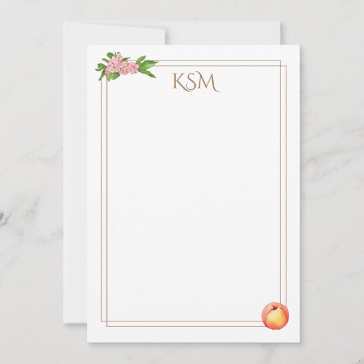 Peach Blossom Monogram Notitiekaarten Kaart (Voorkant)