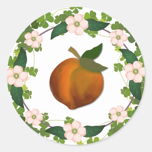Peach Blossom Wreath Ronde Sticker (Voorkant)