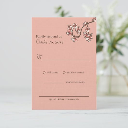 Peach Blossoms Chinois Mariage Carte RSVP (Debout devant)