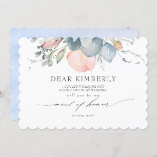 Peach Blossoms Dusty Blue Be My Maid of Honor Kaart