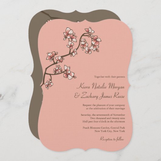 Peach Blossoms Sakura Mariage chinois Invitation (Devant / Derrière)