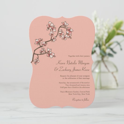 Peach Blossoms Sakura Mariage chinois Invitation (Debout devant)