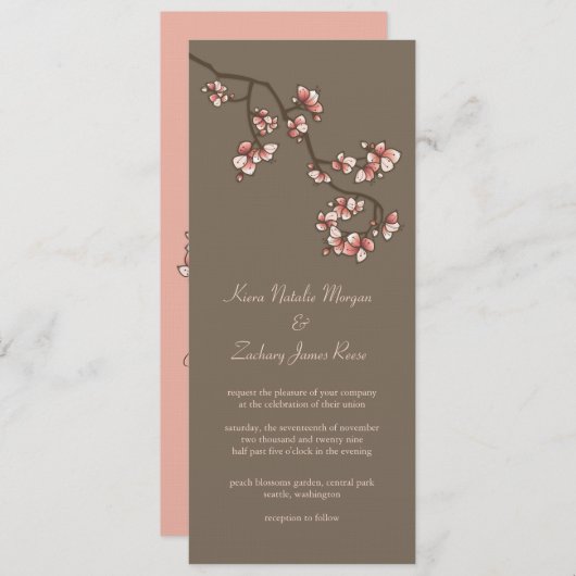 Peach Blossoms Sakura Mariage chinois Invitation (Devant / Derrière)